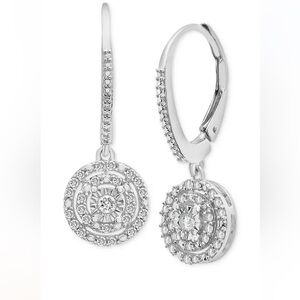 Diamond Circle Leverback Drop Earrings
